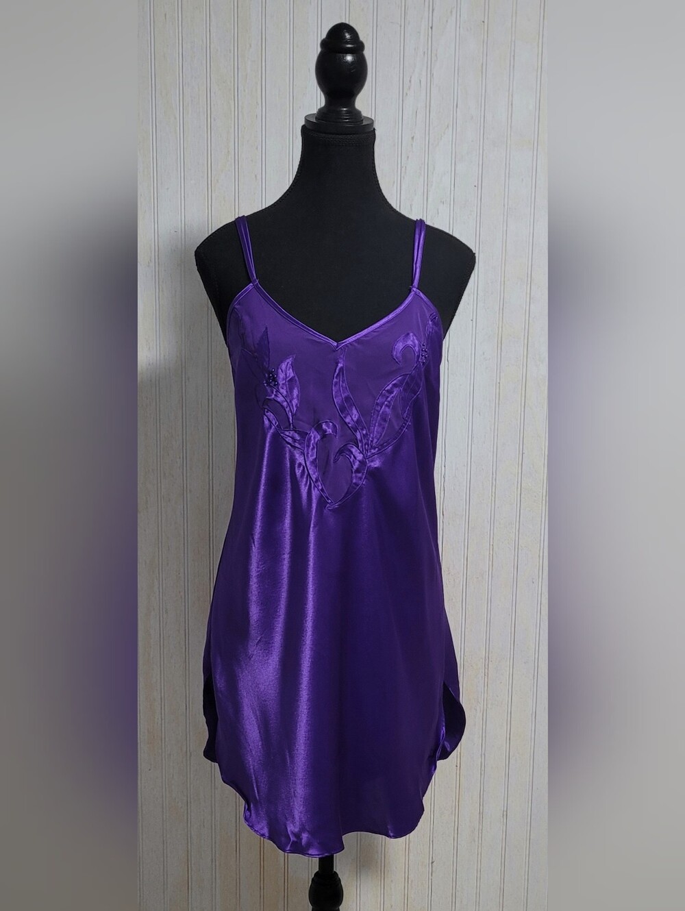 Vintage Josie Purple Satin Strappy Cross Back Slip Dress M